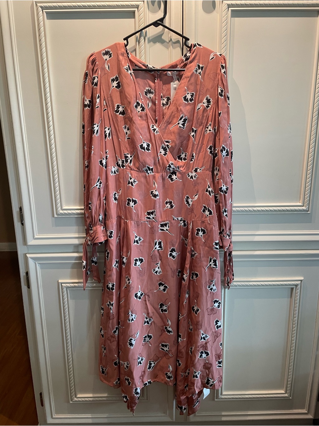 Dusty Pink Silk Blend Maxi Dress W/Black & White Floral Print